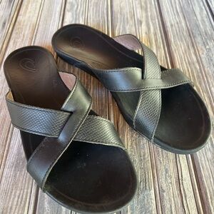 Black Oluki Leather Slide Sandals